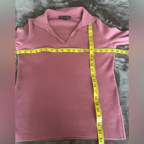 Saks Fifth Avenue Wool-Blend Rib-Knit Polo Sweater size Sz M - Picture 7 of 11
